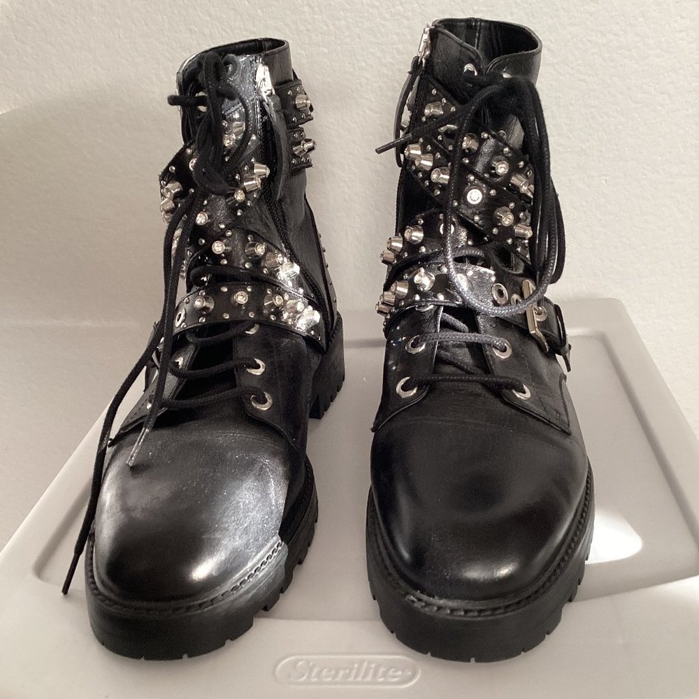 Zara Basic Women's Black High Top Studded Zippered Boots with Size 10